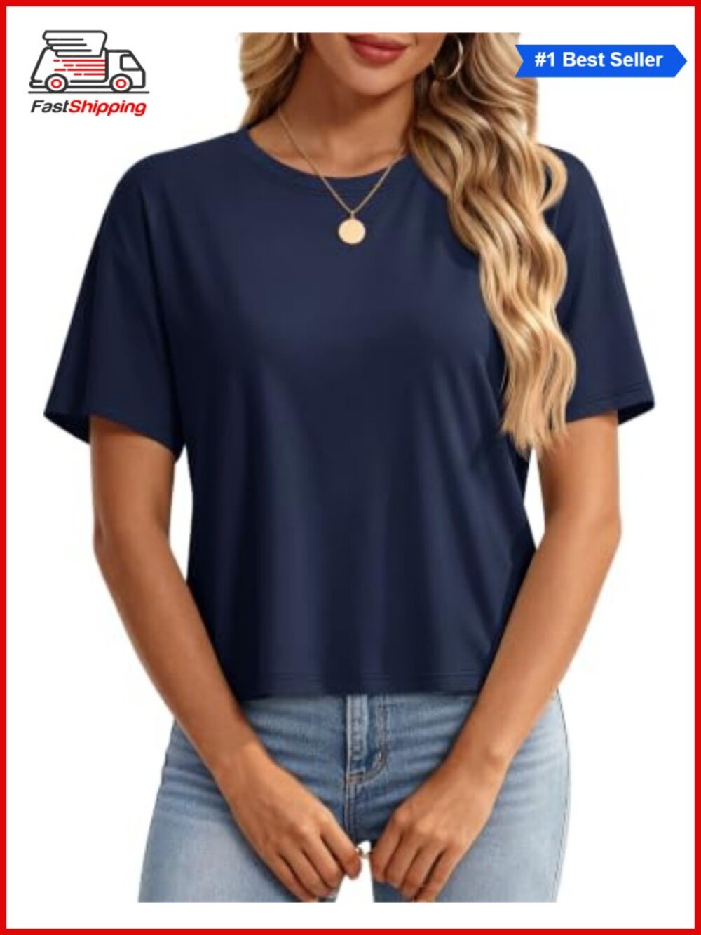 ✨ Women's Cotton-Blend Crop Top Loose Boxy Short Sleeve T-Shirt UPF 50+